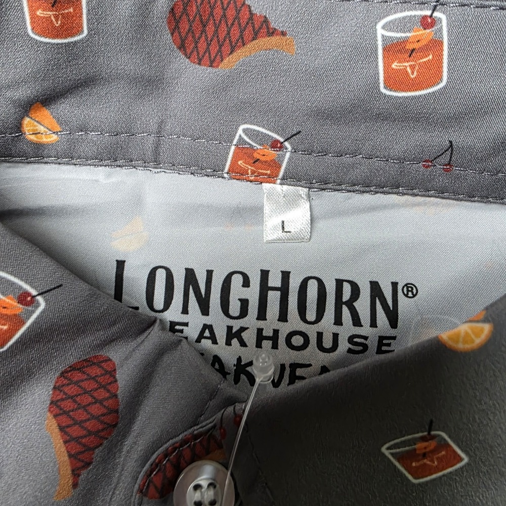 Longhorn Steakhouse Steakwear Button Down Shirt Gray Short‎ Sleeve Size Large L - Picture 6 of 10